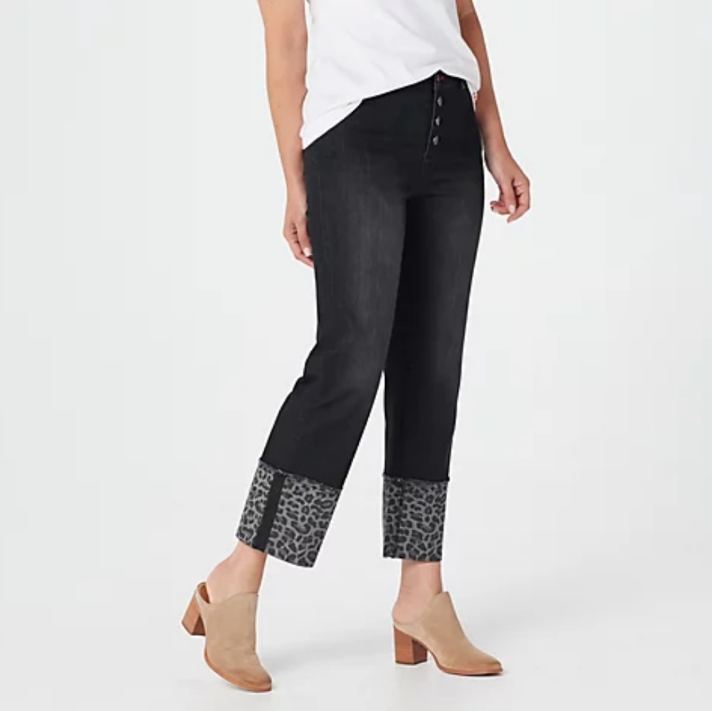 Peace Love World Ankle Jeans with Leopard Cuffs